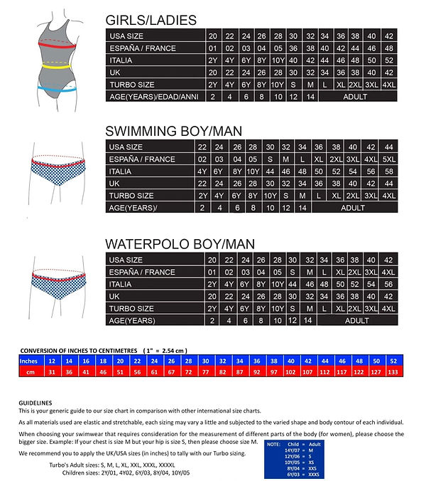 Maillots (taille) / Suit (sizing) Tiburon Waterpolo